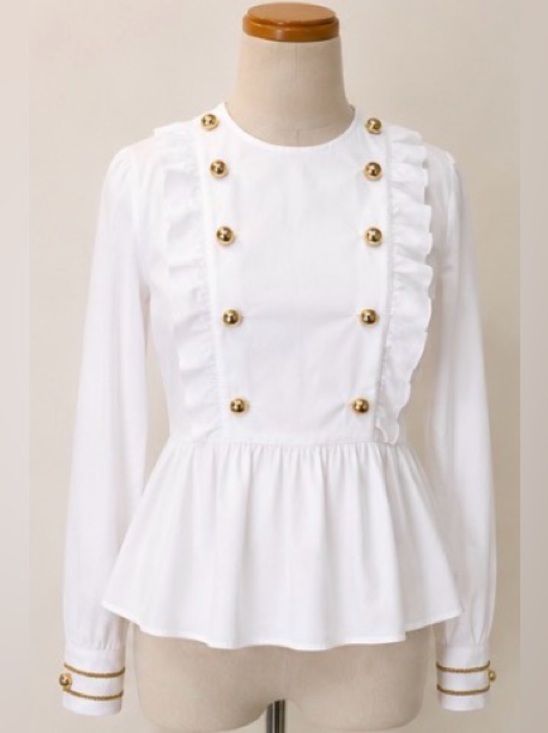 Pinko Tops - 🆕 [Pinko] White Cotton Ruffle Peplum Gold Button Blouse IT 40 S Made in Italy